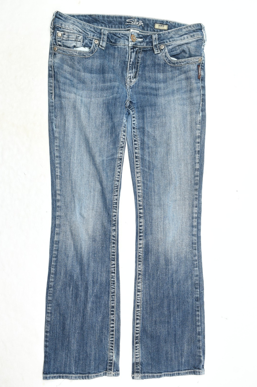 Silver AIKO Bootcut Jeans Womens 33x33 (34x32) Blue Low Rise Slim Fit Denim